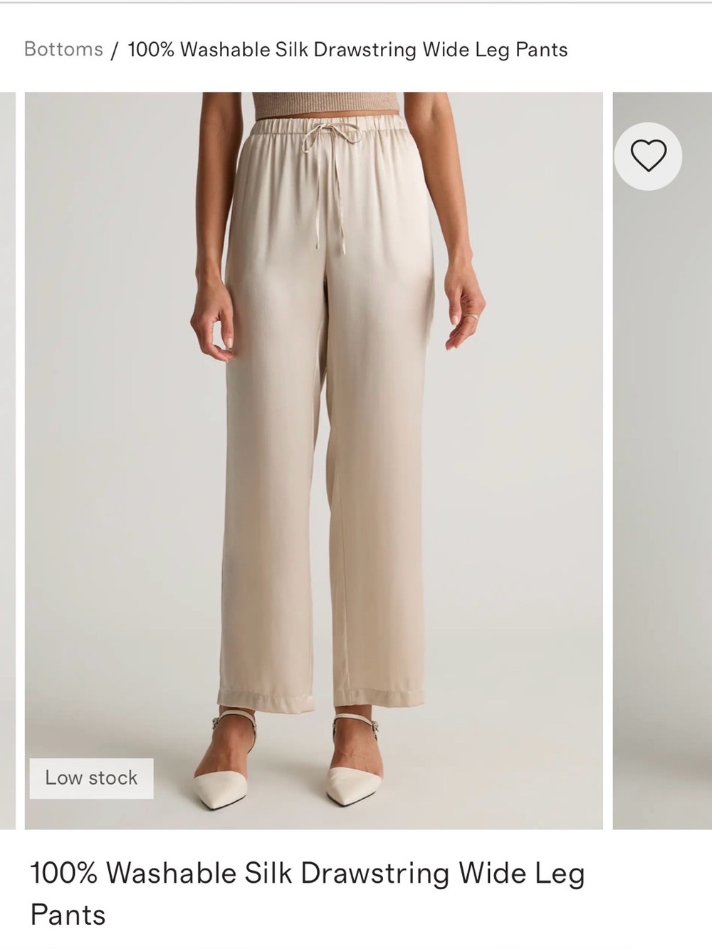 Quince Women's 100% Washable Silk Drawstring Wide Leg Pants - Picture 2 of 5